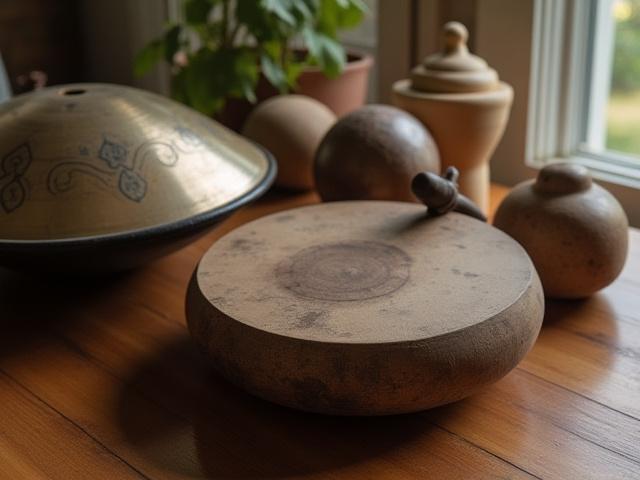 Variety of acoustic instruments including a handpan and drum