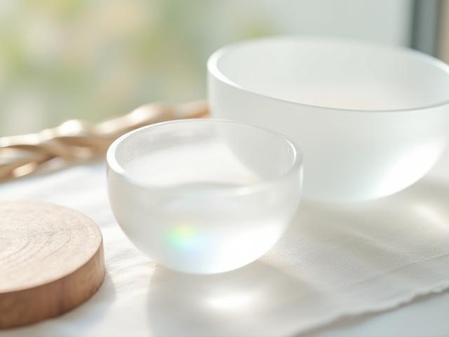 Collection of crystal singing bowls and wind chimes